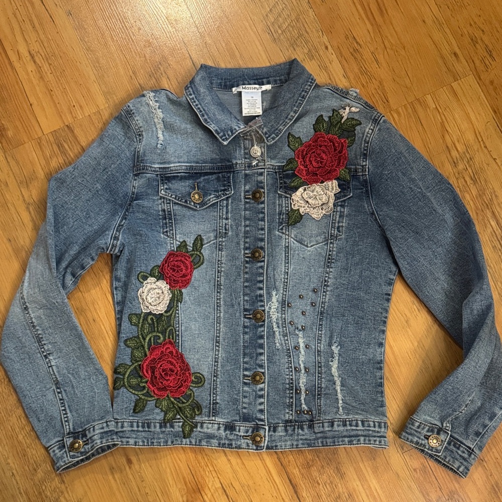 Floral Denim Jacket Masseys Sz 10